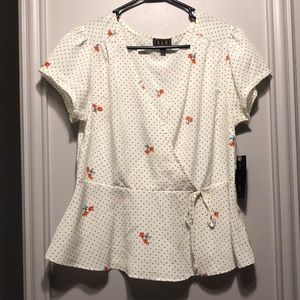 OLM Polka Dot Peplum Top w/Flowers